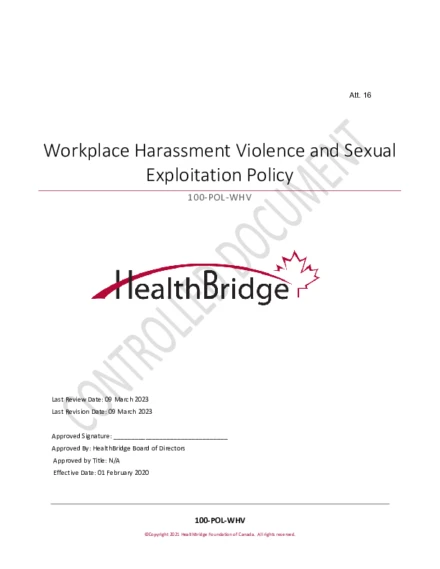HealthBridge Workplace Harassment, Violence, and Sexual Exploitation Policy