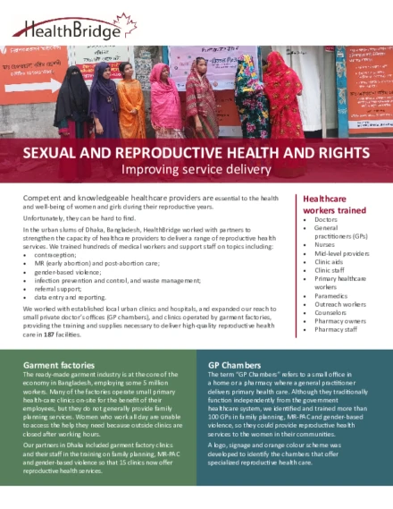 Sexual and Reproductive Health and Rights: Improving service delivery