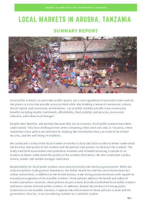 Local Markets in Arusha, Tanzania: Summary Report