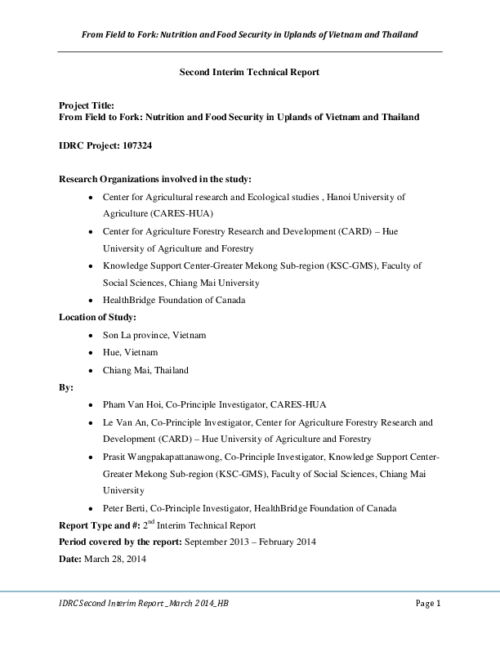 Nutrition and Food Security in Uplands of Vietnam and Thailand: Second Interim Technical Report