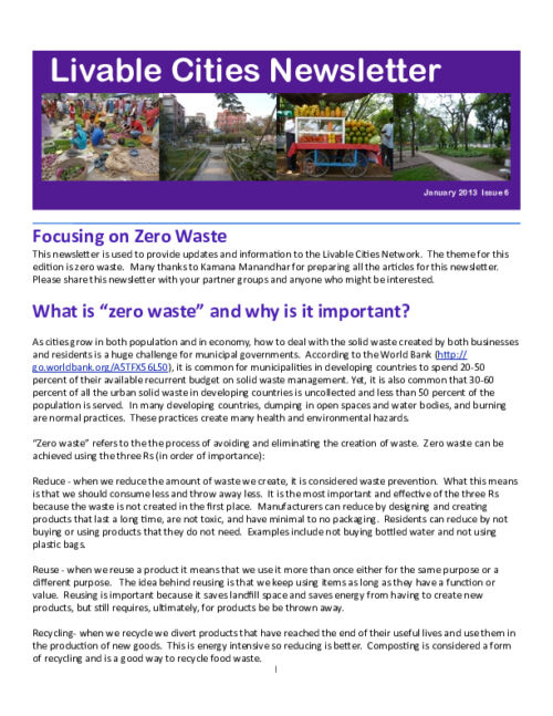 Livable Cities Newsletter - Issue 6 - January 2013