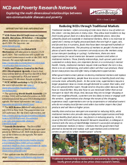 Issue 2 - NCD and Poverty Research Network Newsletter: Reducing NCDs through Traditional Markets