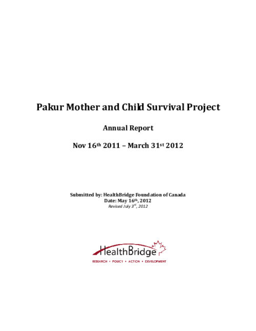 Pakur Mother and Child Survival Project Annual Report for Fiscal Year 1 (2011 - 2012)