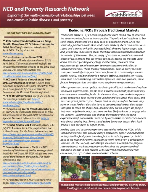 Issue 2 - NCD and Poverty Research Network Newsletter: Reducing NCDs through Traditional Markets