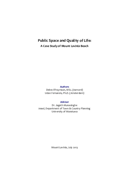 Public Space and Quality of Life: a case study of Mount Lavinia Beach