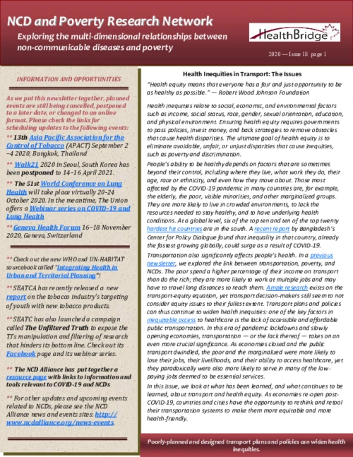 Issue 18 – NCD and Poverty Research Network Newsletter: Health Inequities in Transport