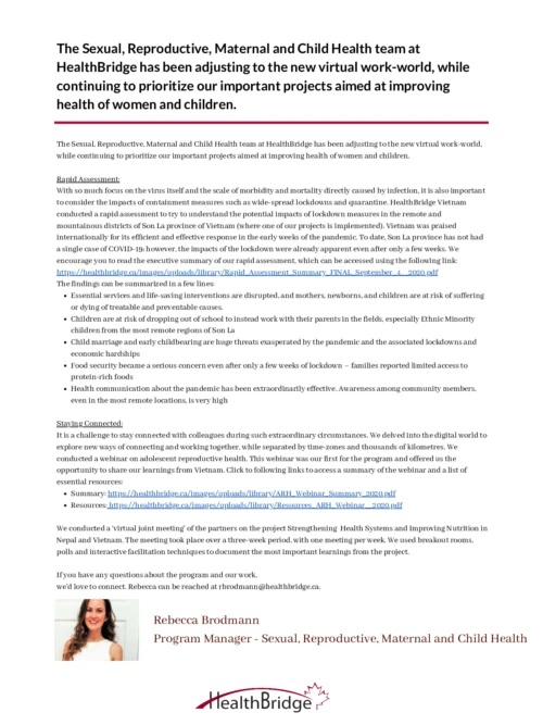 Blog Post: The Sexual, Reproductive, Maternal and Child Health team at HealthBridge has been adjusting to the new virtual work-world