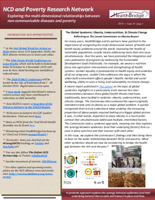 Issue 16 - NCD and Poverty Research Network Newsletter:  The Global Syndemic: Obesity, Undernutrition, & Climate Change