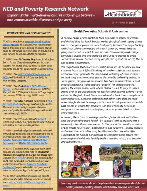 Issue 11 - NCD and Poverty Research Network Newsletter: Health-promoting schools and universities
