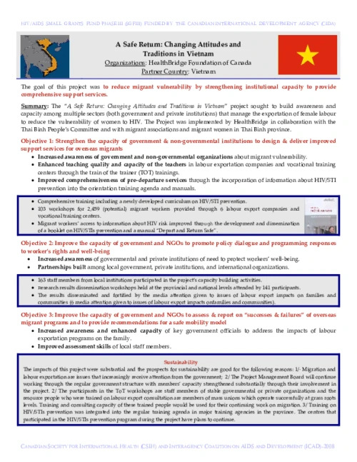 Safe Return: Changing Attitudes and Traditions in Vietnam Fact Sheet