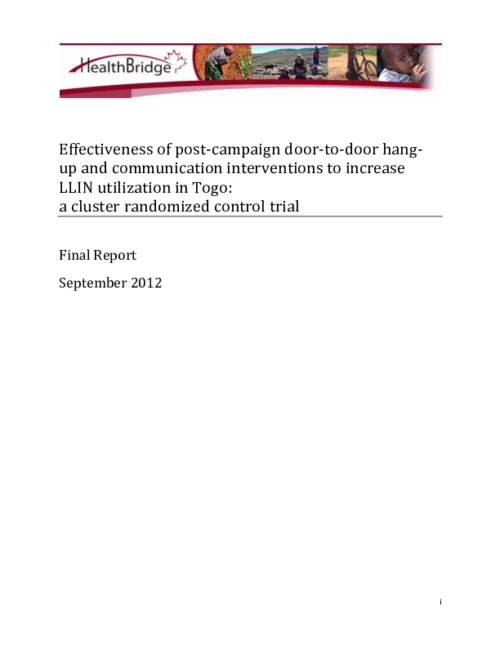 Effectiveness of post-campaign door-to-door hang up and communication interventions to increase LLIN utilization in Togo: a cluster randomized control trial