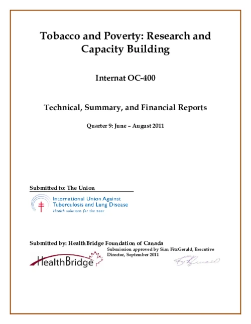 Tobacco and Poverty - Research and Capacity Building OC-400