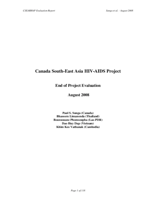 Canada Southeast Asia Regional HIV/AIDS Project: Evaluation Report