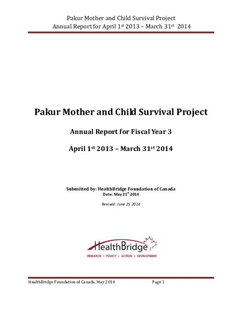 Pakur Mother and Child Survival Project Annual Report for Fiscal Year 3 (2013-14)
