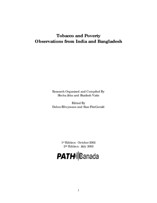 Tobacco and Poverty: Observations from India & Bangladesh
