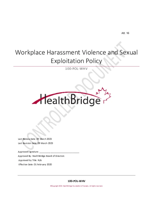 HealthBridge Workplace Harassment, Violence, and Sexual Exploitation Policy