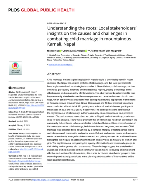 Understanding the roots: Local stakeholders’ insights on the causes and challenges in combating child marriage in mountainous Karnali, Nepal
