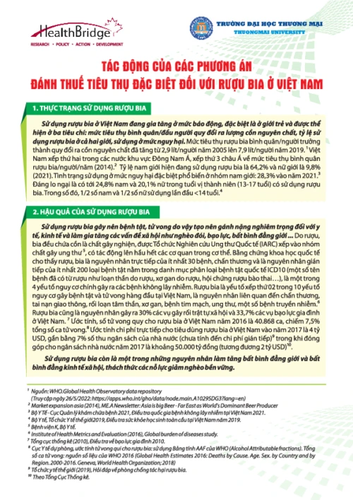 Impacts of Different Excise Tax Options on Alcoholic Beverages in Vietnam